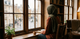 How to Deal With False Accusations: What to Do When You’re Falsely Accused Muslim woman in hijab sitting alone by a window, reflecting on how to deal with false accusations