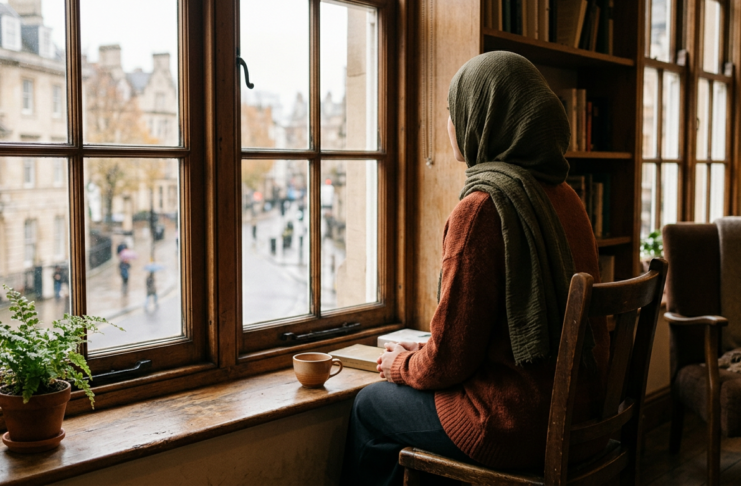 How to Deal With False Accusations: What to Do When You’re Falsely Accused Muslim woman in hijab sitting alone by a window, reflecting on how to deal with false accusations